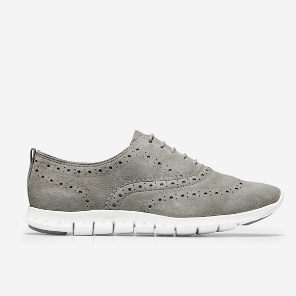 Women's ZERØGRAND Wingtip Oxfords IRONSTONE SUEDE-OPTIC WHITE size 11B - Picture 3 of 12